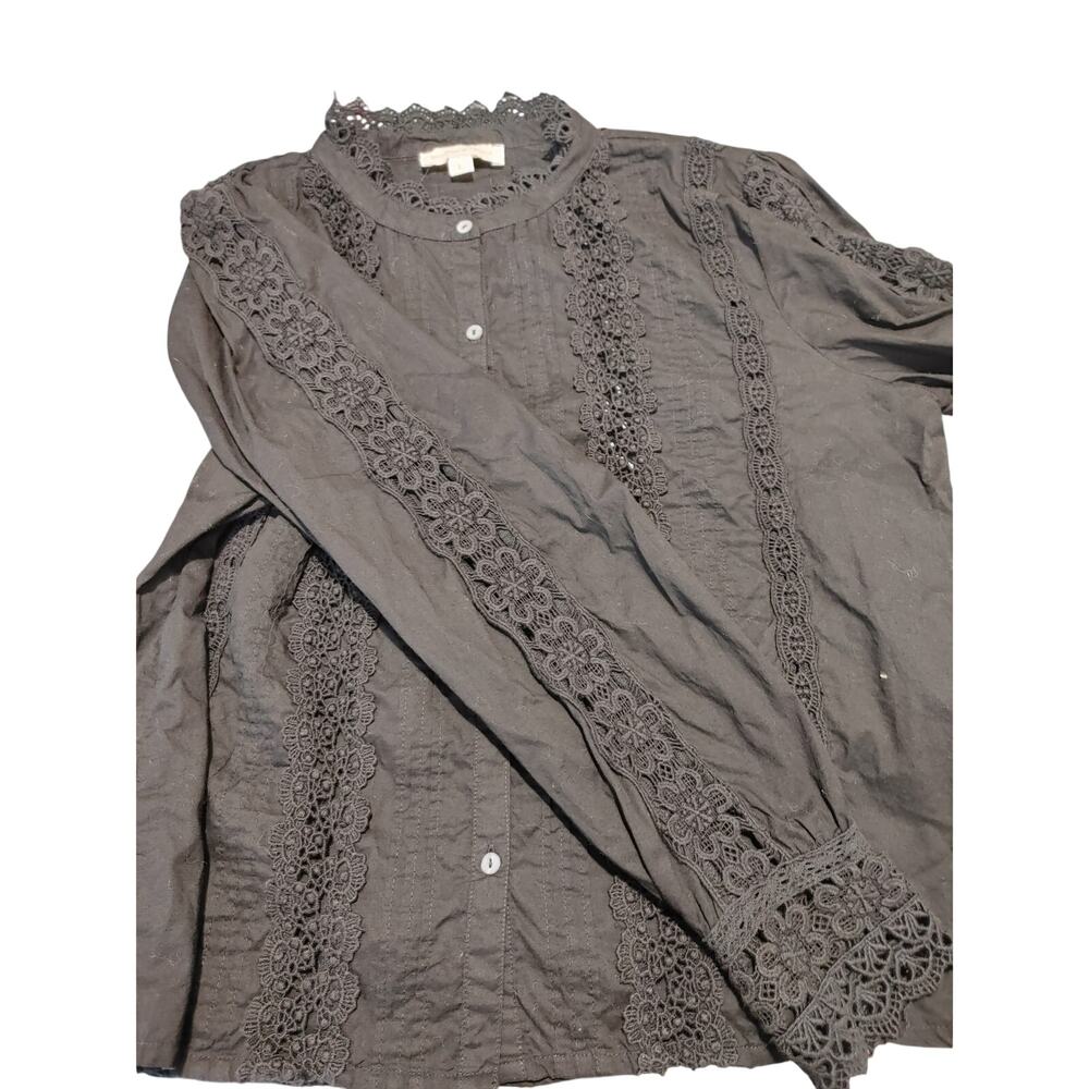 Jennifer & Grace Blouse Lace Trim Eyelet Prairie Black Women Large Boho Romantic - Picture 9 of 9